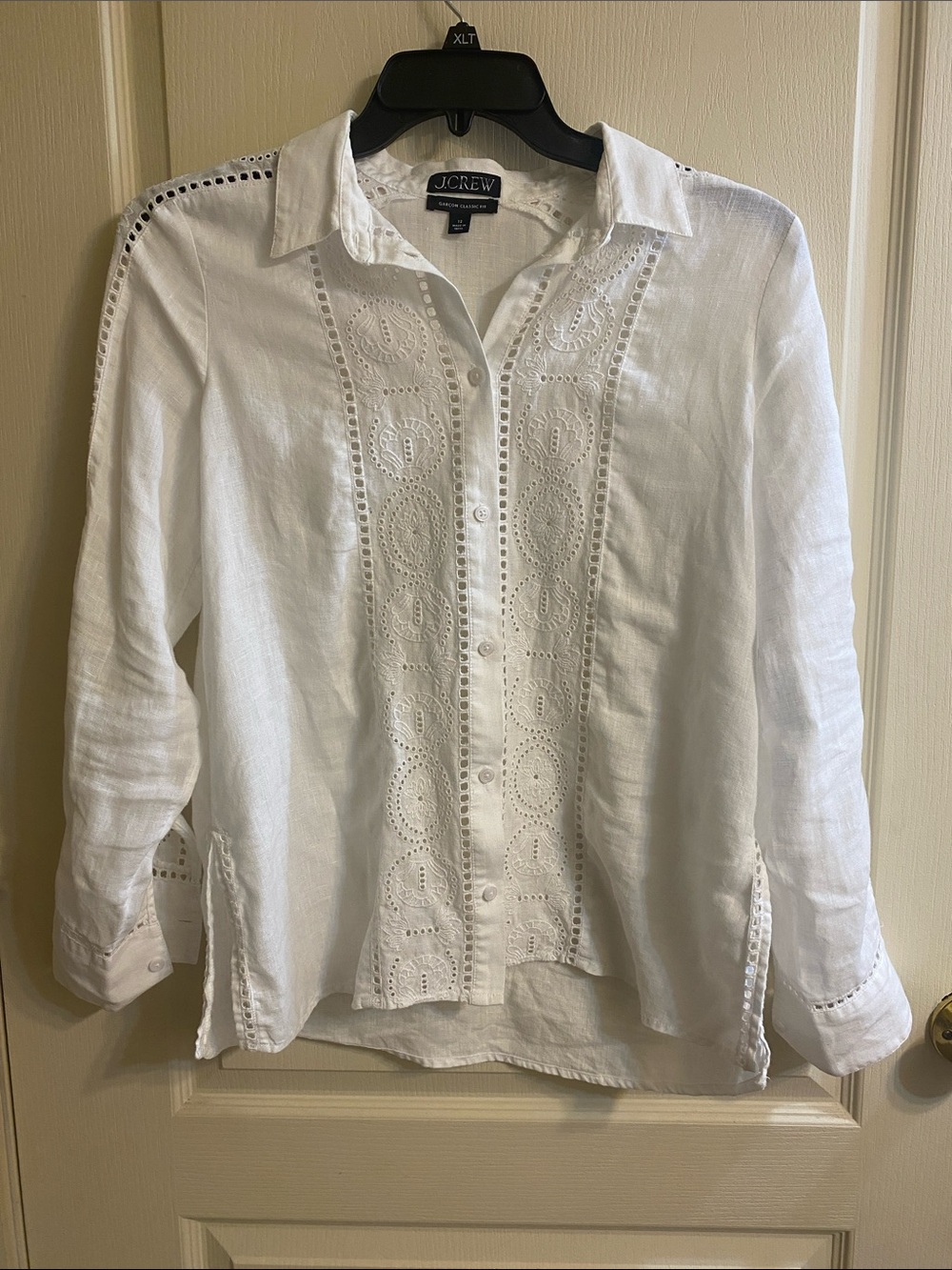 J. Crew White Linen Eyelet Button-Down Blouse